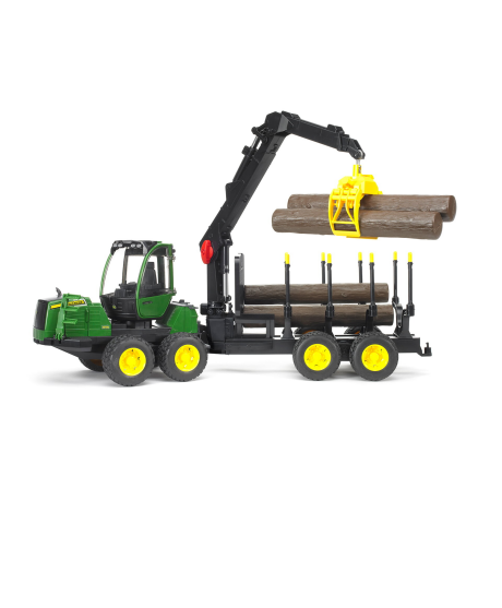 Трактор John Deere 1210E с прицепом, манипулятором и бревнами Bruder вид 1