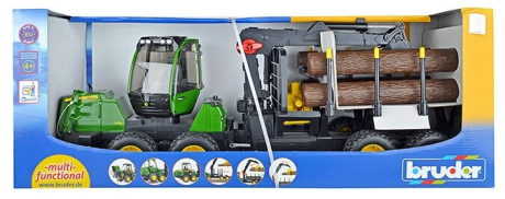 Трактор John Deere 1210E с прицепом, манипулятором и бревнами Bruder вид 2