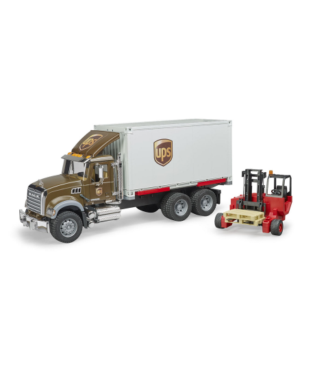 Mack фургон UPS с погрузчиком и паллетами Bruder вид 1