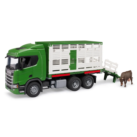 Грузовик Scania для перевозки животных с коровой Bruder вид 1