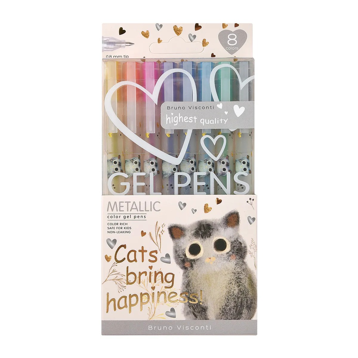 Набор гелевых ручек 8 цв. "Котики приносят счастье" Bruno Visconti вид 1