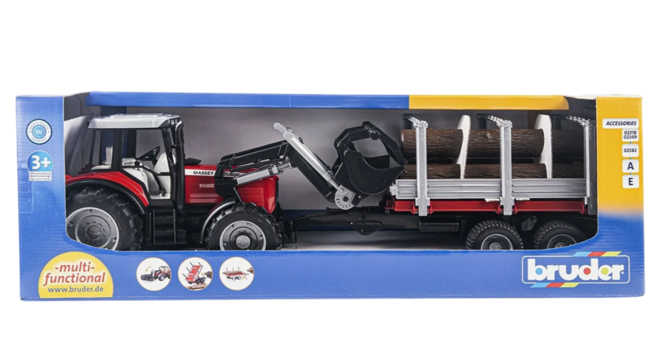 Трактор Massey Ferguson с манипулятором и прицепом Bruder вид 2