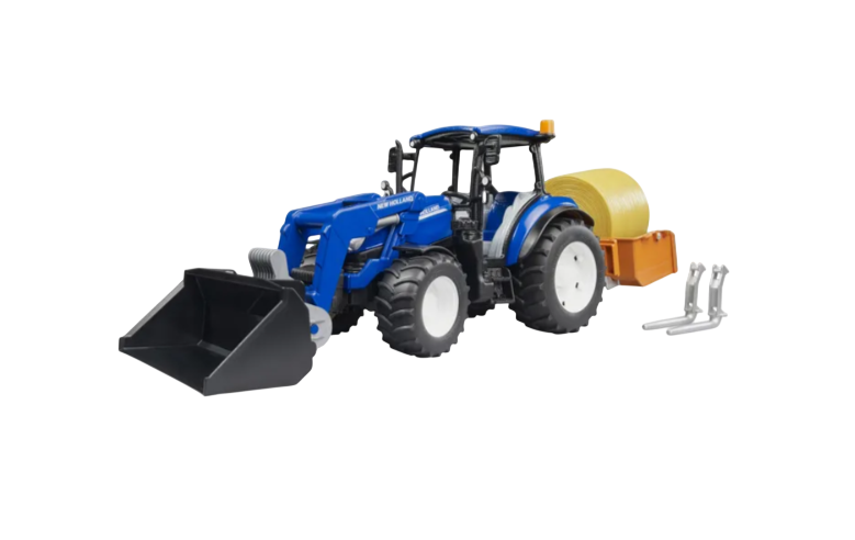 Трактор New holland Т5.120 с фронтальным погрузчиком, вилами, загрузочным ящиком Bruder вид 2