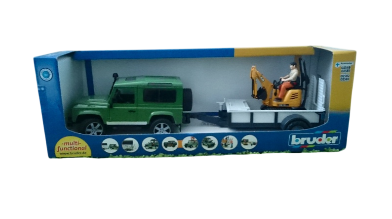 Внедорожник Land Rover Defender с прицепом - платформой. гусеничным экскаватором Bruder вид 2