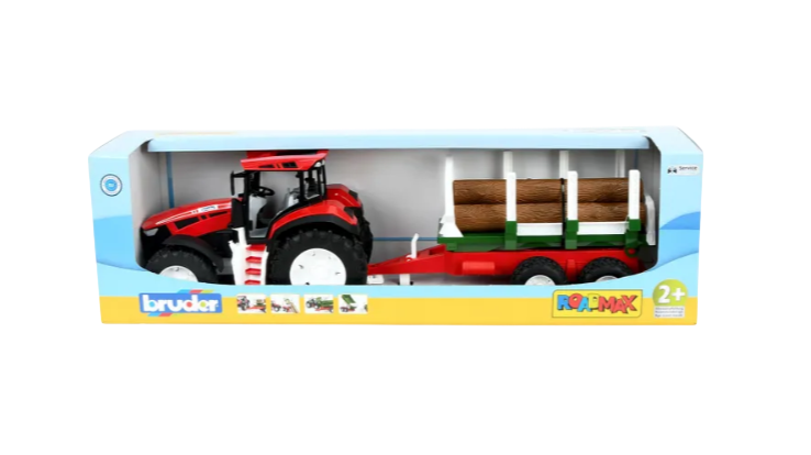 Трактор с лесозаготовленным прицепом и 3 бревнами Bruder вид 2