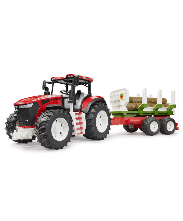 Трактор с лесозаготовленным прицепом и 3 бревнами Bruder вид 1